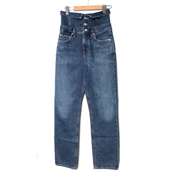 AGOLDE Vanna Corset Straight Leg Jeans High Waist Cotton Denim Button Fly Blue - Picture 3 of 12